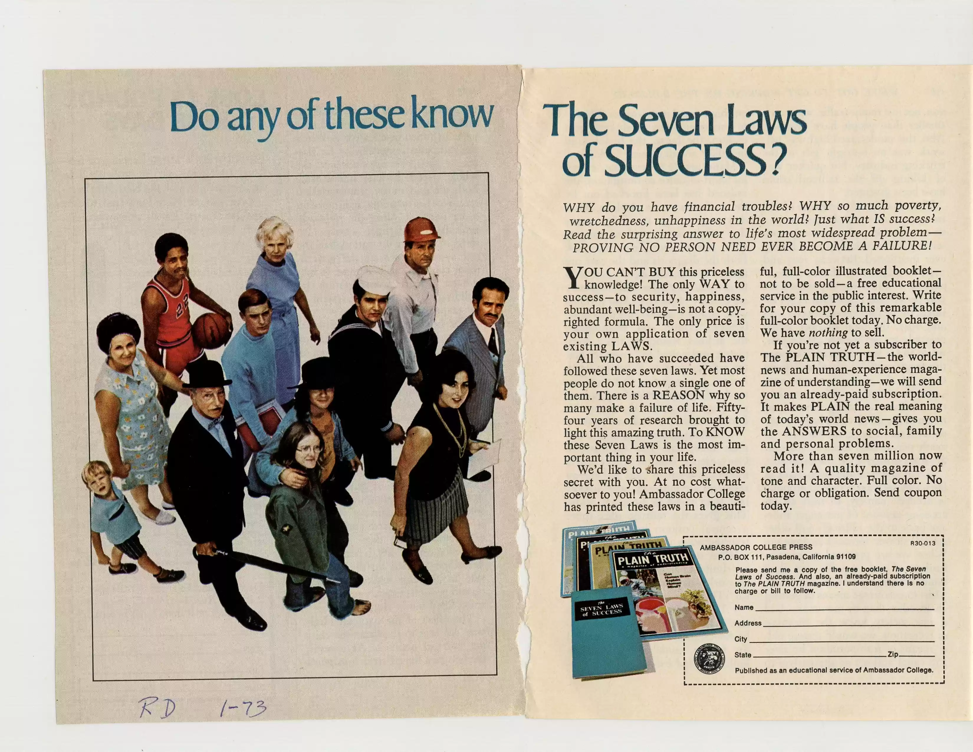 7 Laws of Success_Readers digest ad  1-1973, p176-7